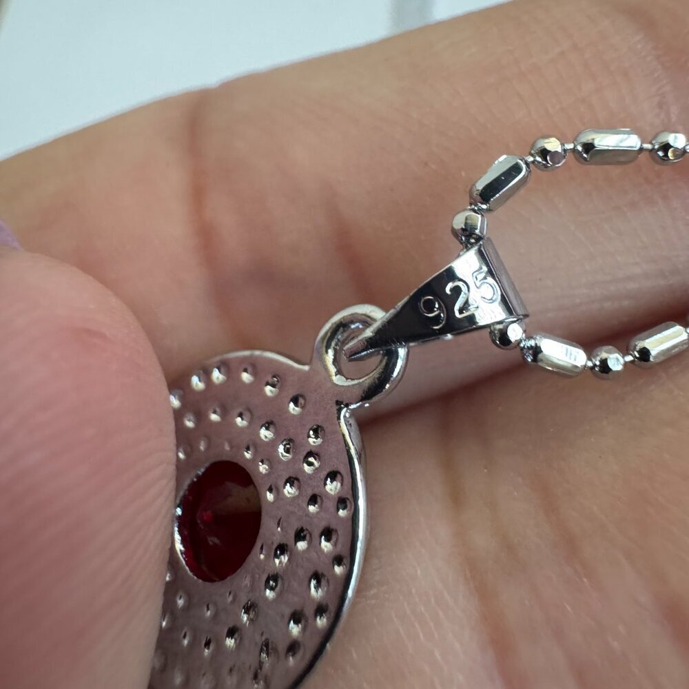 Sterling Silver Red Crystal Necklace & Earrings Set - Picture 4 of 16